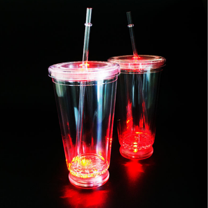 이중층 발광 LED 창의적인 빨대컵 16온스 컬러풀 플래시 PS 일회용 90mm 지름 - Product Image 1