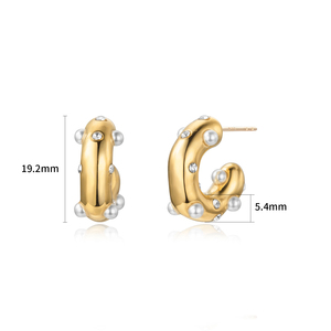 Trendy Vintage Barock Design 18 Karat vergoldet Süßwasser Tropfen Perlen Ohrringe Anti-Allergie Edelstahl Statement Hoop - Product Image 6