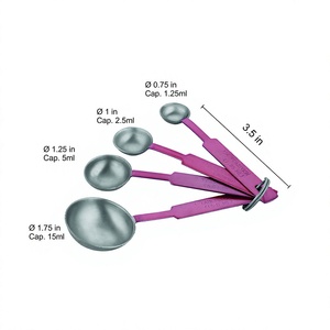 Ensemble de 4 cuillères à mesurer en acier inoxydable or rose avec manche en cuivre Modèle d'utilisation de cuisine de 5ml - Product Image 1