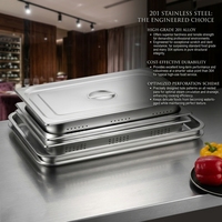 Desain Modern Ramah Lingkungan yang Dapat Disesuaikan, Loyang GN Persegi Panjang Stainless Steel 201 Berlubang, untuk Penyajian Makanan di Dapur Komersial