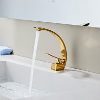 Robinet de lavabo en laiton poli sans plomb, design personnalisé, en forme de lune, mitigeur cascade à poignée unique