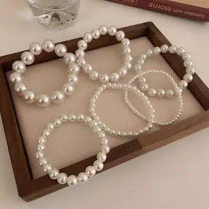 New Minimalist Beading 6-14MM Charm Bracelet Elastic Pearl Bracelets for Women