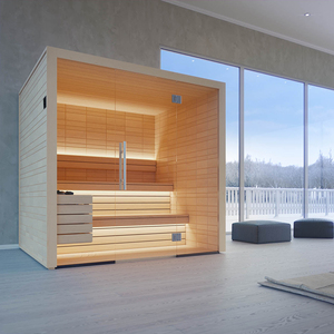 Mini Sauna <span class=keywords><strong>de</strong></span> vapor familiar para interiores <span class=keywords><strong>de</strong></span> madera maciza para 2-3 personas con estufa eléctrica para villas, función <span class=keywords><strong>de</strong></span> vapor húmedo - Product Image 1