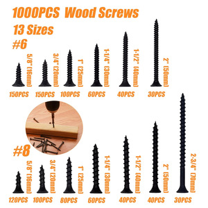Black Phillips Head Countersunk Self Tapping Screws 1000pcs Wood Fasteners Imperial Inch Grade A Abrasion Resistance - Product Image 2