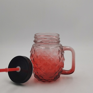 Customized Clear 16 oz 500ml Glass <strong>Wide</strong> <strong>Mouth</strong> <strong>Mason</strong> <strong>Jar</strong> with Aluminum Cap Straws and Handle for Juice Tea Soda Water - Product Image 5