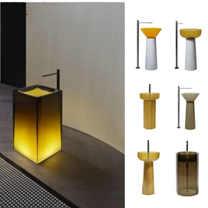 Lavabos <span class=keywords><strong>en</strong></span> résine artificielle transparente autoportants de conception moderne pour hôtels avec accessoire de vidange - Product Image 1
