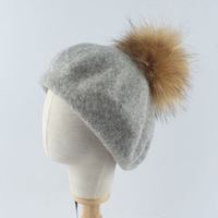 Chapeau d'hiver en laine 100% pour garçons et filles, bonnet en fourrure naturelle véritable avec pompon pour enfants, bébé, bonnet à pompon