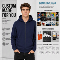 Sweat à capuche zippé pour homme avec logo personnalisé, en molleton bouclette tricoté, respirant, décontracté, pour l'hiver