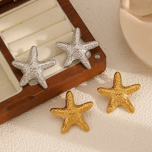 Starfish <b>Titanium</b> Steel Stud Earrings 18k Gold Plated For Women Gift Fashion Jewelry - Product Image 1