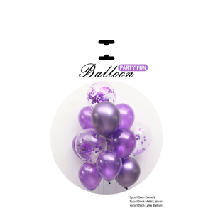 Ballons de fête amusants, 12 pouces, ballons en latex métallisé violet avec confettis pour la décoration de mariage, d'anniversaire ou de fête - Product Image 1