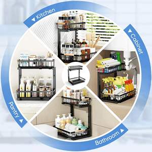 Organisateurs de rangement à 2 niveaux coulissants pour évier Organisateur d'armoire coulissant réglable Étagère de rangement à tiroir coulissant - Product Image 6