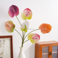 Bunga Anthurium Flamingo Lily Artificial Real Touch Grosir untuk Dekorasi Pernikahan, Rangkaian Vas Meja Modern