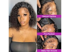 Perruques Courtes Bob en Cheveux Humains Vierges Vietnamiens Naturels, Bouclés Crépus, avec Dentelle Transparente HD, Sans Colle, pour Femmes Noires - Product Image 3