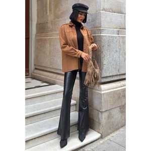 Chemise en daim tabac pour femme, décontractée, avec broderie, poche et boutons, pour tous les jours - Product Image 3