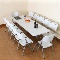 Mesa de Comedor Plegable Moderna de HDPE, Ligera, Apilable, Resistente, Fácil de Transportar, Impermeable, para Exteriores - Modelo CNR FH152B, 1 Año de Garantía