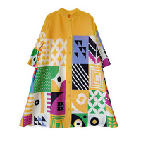 Vestido Casual Maxi Africano Plisado con Estampado Geométrico de Poliéster 100% Ecológico de Alta Calidad, Largo hasta el Tobillo, para Mujer, Tallas Grandes, ODM