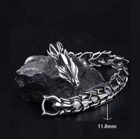 Bracelet manchette vintage tête de dragon pour homme, style punk hip-hop, chaîne à écailles, métal multicolore, plaqué argent/doré antique, gothique, motard, Beiver
