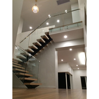 Luxus villa Innen Fertighaus LED-Beleuchtung Stahl Stringer Holztreppe einfache Treppe Design