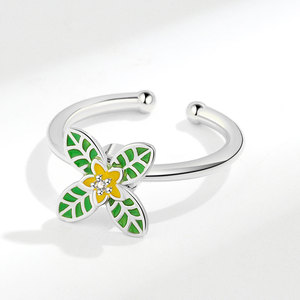 Anillos de Dedo Ajustables con Diseño de Hojas Verdes de Moda, con Circonitas Engastadas en Garra, Bañados en Oro y Cobre, Joyería Antiestrés para Mujer - Product Image 2