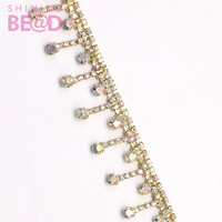Costura de diamantes de imitación de Cristal AB, adorno de flecos, yardas, aplique de cadena para vestido de novia, decoración de ropa, recorte