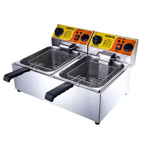 業務用電気フライヤー 6L+6L ダブルタンク タイマー付き チップスフライヤー 業務用ディープフライヤー キッチン調理機器 - Product Image 1