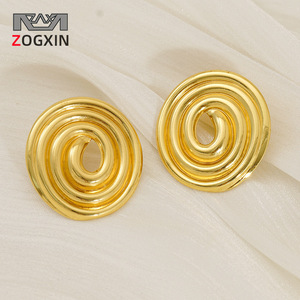 Zogxin Gold Spiral Stud Earrings Geometric Design Party Fashion Jewelry - Product Image 1