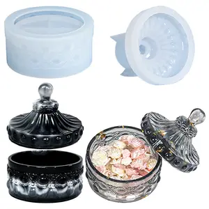 Early Riser Edelsteen Patroon Sieraden Opbergdozen Kaars Pot Mal Met Deksel Epoxyhars Gips Maken Siliconen Mal Cake Tools