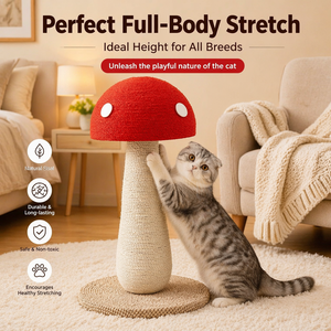 Cucce per Gatti a Forma di Fungo in Corda Naturale di Sisal, Ecologiche e Resistenti all'Usura, con Base in Legno Massello a 2 Livelli Salvaspazio per Gatti da Interno - Product Image 1