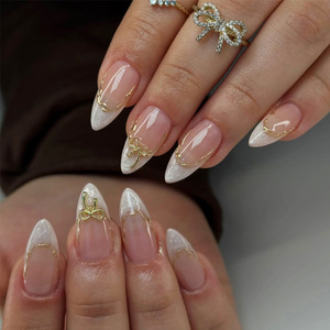 <span class=keywords><strong>Uñas</strong></span> Postizas de Acrílico Reutilizables con Diseño de Lazo Dorado y Mármol, Color Nude, <span class=keywords><strong>para</strong></span> Mujer - Product Image 3
