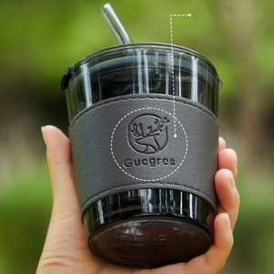 Gobelet à café portable avec paille, gobelet à café en <span class=keywords><strong>verre</strong></span> anti-fuite, logo personnalisable - Product Image 3