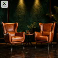 Ensemble de chaises de salle à manger en cuir PU caramel avec table ronde et 2 chaises à dossier haut, mobilier de restaurant, vente en gros, fournisseur d'usine