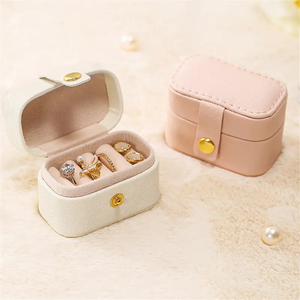 Wholesale Custom Logo PU Leather Mini Jewelry Box Organizer Snap <b>Small</b> Travel Necklace Ring Earring Jewellery <b>Wedding</b> <b>Gift</b> Case - Product Image 2