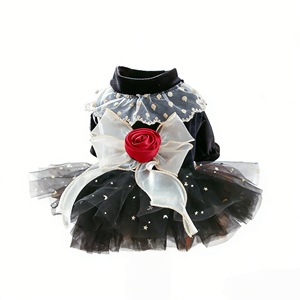 Pet Dog <b>Cat</b> Dress Black Velvet Rose Tutu Skirt Four Seasons Polyester Outfit Small Puppy <b>Clothes</b> - Product Image 5