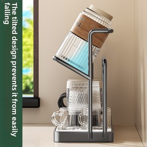 <span class=keywords><strong>Support</strong></span> de rangement double niveau <span class=keywords><strong>sur</strong></span> pied pour tasses à thé et café, avec plateau de drainage, pour comptoir de cuisine (non pliable) - Product Image 3