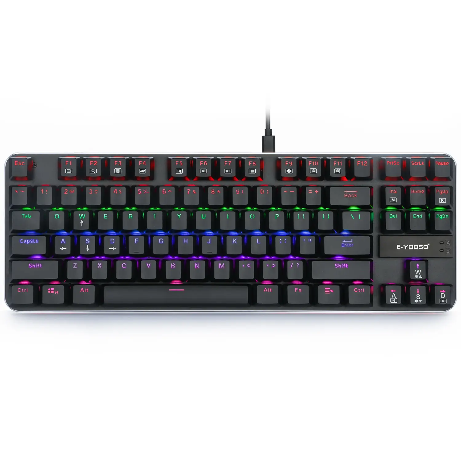 Preiswerter E-yooso K630 Gaming-Tastatur 87 Tasten RGB Blacklight mechanische Tastatur mit Tauswechseln Typ C