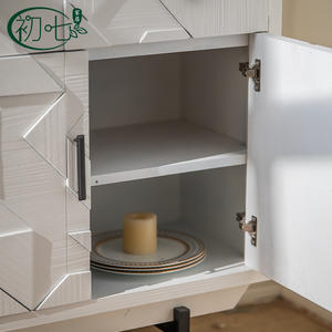 Chuqi French Style Entryway Cabinet White Geometric Design Sideboard Storage Living Room Cabinet 900mm High 5 Compartments - Product Image 5