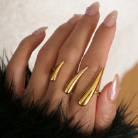 Nouvelle bague minimaliste vintage à double griffe pour deux doigts, modèle 2026 Dazan, en acier inoxydable plaqué or PVD 18 carats, bijoux de défilé de mode