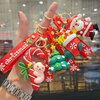 Porte-clés de Noël en gros, en plastique exquis, forme 3D, imprimé UV, figurine de dessin animé, breloque de sac, mousqueton multifonction