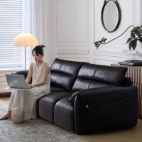 Canapé modulable en forme de I pour salon, design oreilles d'éléphant, cuir noir, luxe moderne italien, Zayshine