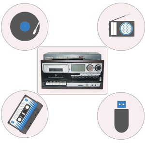 빈티지 레트로 홈 스테레오 플레이어 CD LP 비닐 그래모폰 카세트 턴테이블 MDF+PVC 부품 USB 출력 1년 보증 - Product Image 4