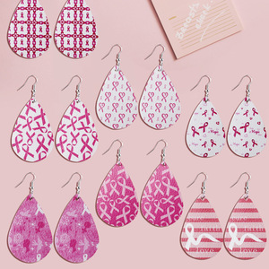 Boucles d'oreilles pendantes en similicuir rose en forme de goutte d'eau pour femmes, ensemble de bijoux de sensibilisation au cancer du sein, 16 paires, accessoire de mode tendance - Product Image 1