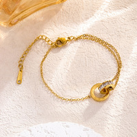 Collier double anneau entrelacé en acier inoxydable étanche, chiffres romains pavés de CZ, bijou délicat, cadeau pour femme, usage quotidien
