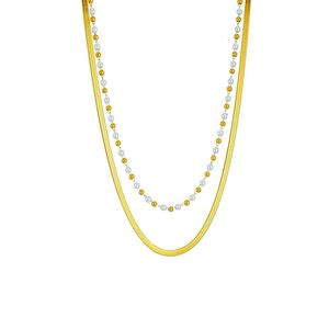 अनियमित धातु बीड चेन फ्लैट सांप चेन डबल लेयर स्टेनलेस स्टील हार - Product Image 3