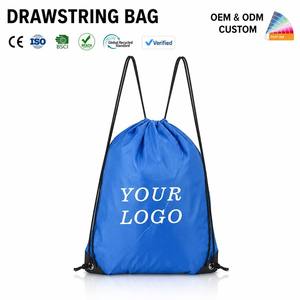 Sac à dos à cordon bleu avec logo personnalisé, en nylon, unisexe, pour la gym et les sports, recyclable, léger - Product Image 1