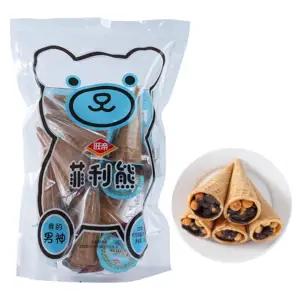 2023 Venta caliente muestra gratis mini cono de helado de chocolate con galleta en bolsa de oso