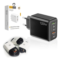 Ensemble de câbles de charge rapide USB Type-C PD 120W pour ordinateur portable et appareil photo, adaptateur secteur portable de voyage avec 5 ports USB-Type-C USB C
