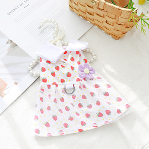 Lindo Vestido Tutú de Fresa para Perros, Ropa de Verano para Mascotas, Diseño de Dibujos Animados, Blanco con Patrón de Fresas Rojas, Estilo Falda - Product Image 2