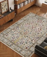 Tapis YOHD à motif floral persan en polyester, à poils ras, fabriqué à la machine, résistant à l'usure, lavable, antidérapant, résistant aux taches, écologique, pour le voyage
