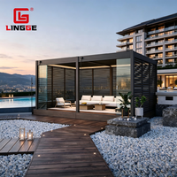 Pergola extérieure en alliage d'aluminium, pare-soleil électrique à LED, pour terrasse, pavillon, imperméable, coupe-vent, bioclimatique, pour patio, gazebo
