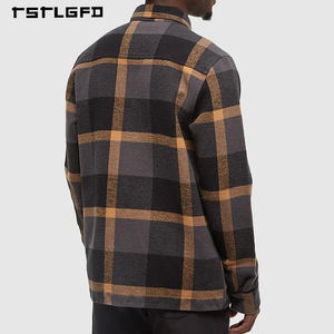 Camisas de Franela a Cuadros de Manga Larga con Cuello Mao para Hombre, Estilo Vintage, Ecológicas, 100% Algodón, ODM, Ropa de Trabajo de Otoño - Product Image 5